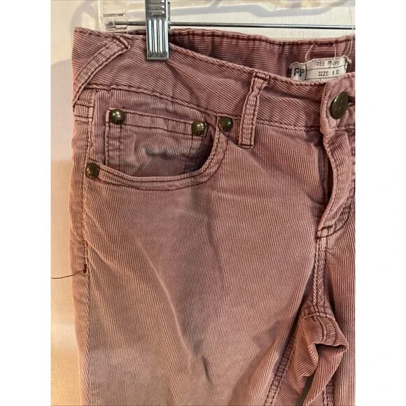 Free People PINK Skinny Corduroy Pants 30 Cotton Blend Retro Spring Lightweight - Picture 2 of 7